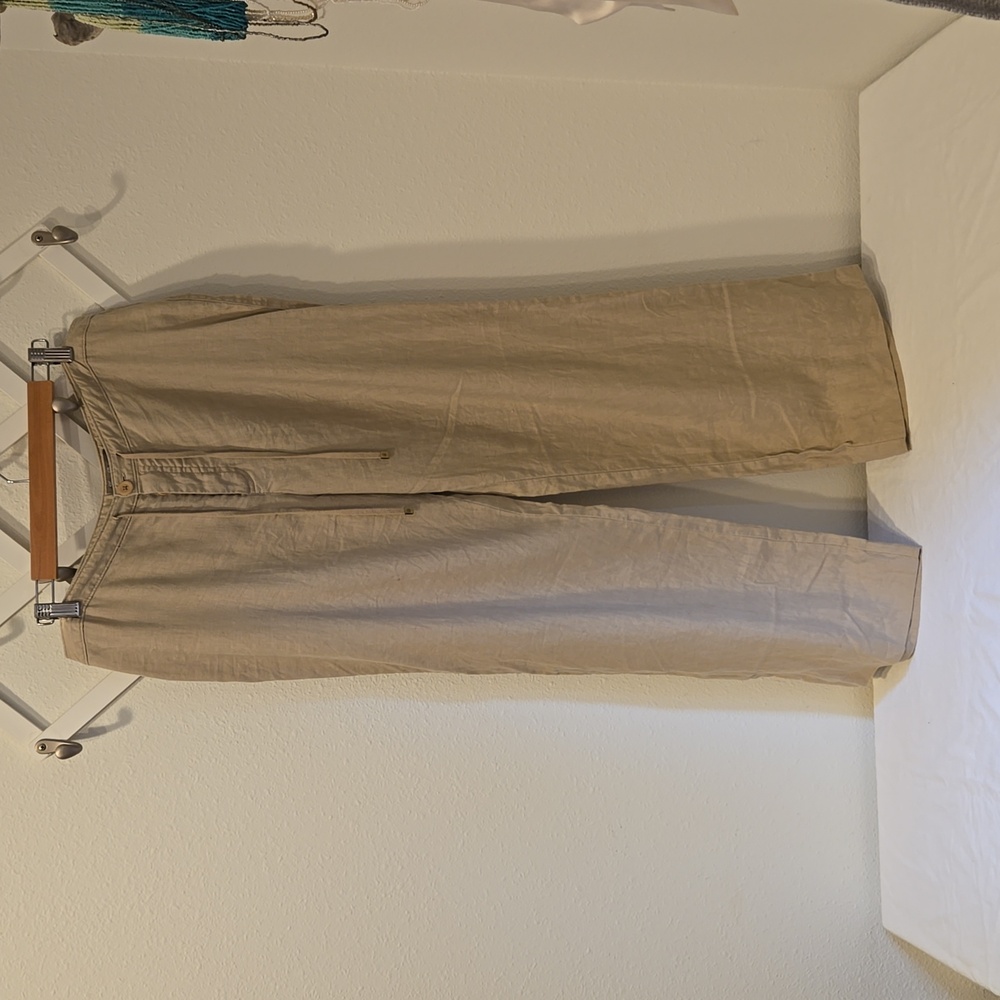 Tommy Bahama 100% Linen Khaki Wide Leg Pants Size 12
